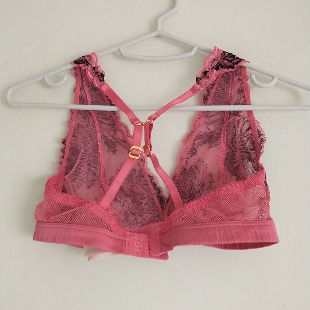 AGENT PROVOCATEUR Yara Bra Bralette 1/XS Black Pink Floral Lace Sheer RacerBac - Picture 4 of 9